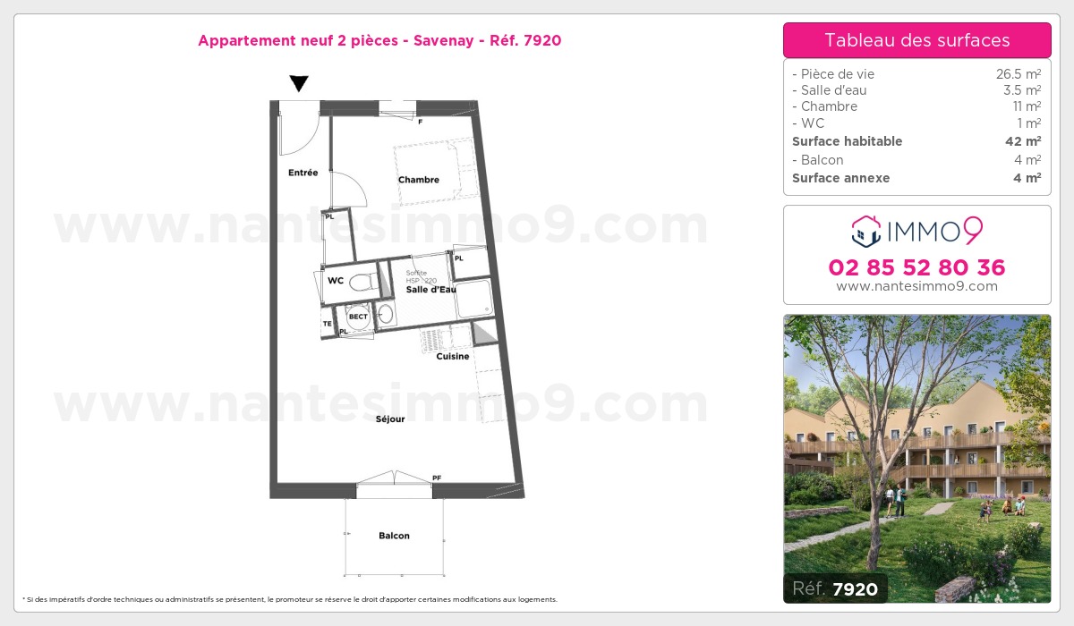 Plan et surfaces, Programme neuf Savenay Référence n° 7920