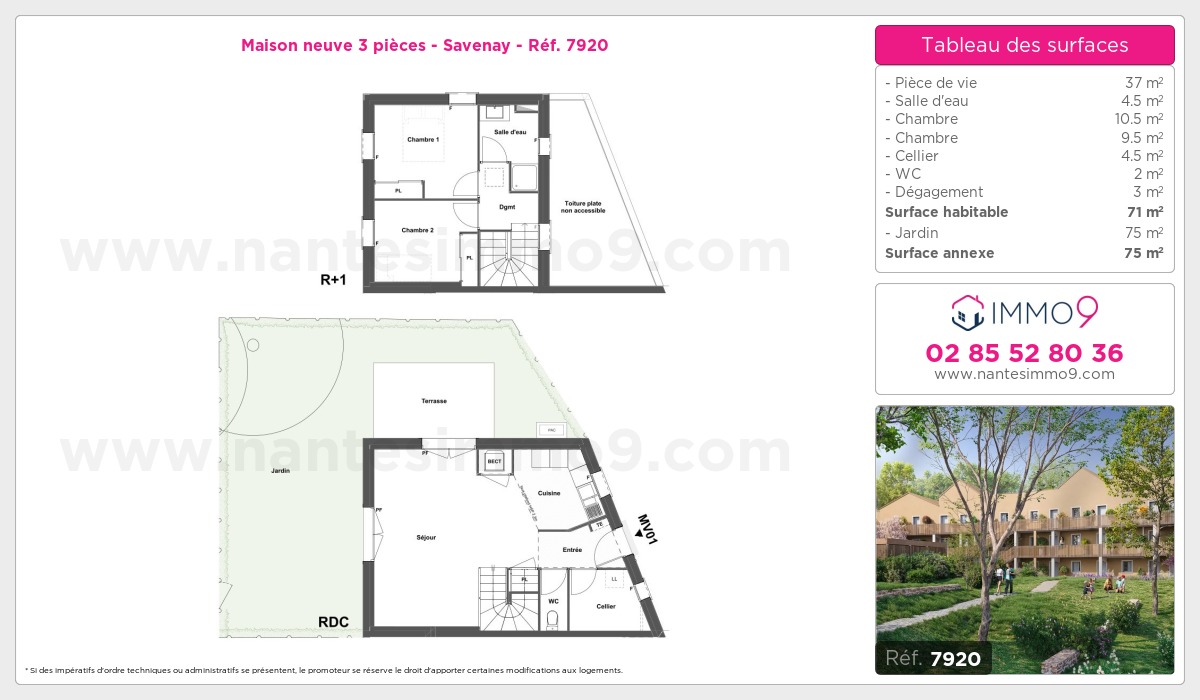 Plan et surfaces, Programme neuf Savenay Référence n° 7920