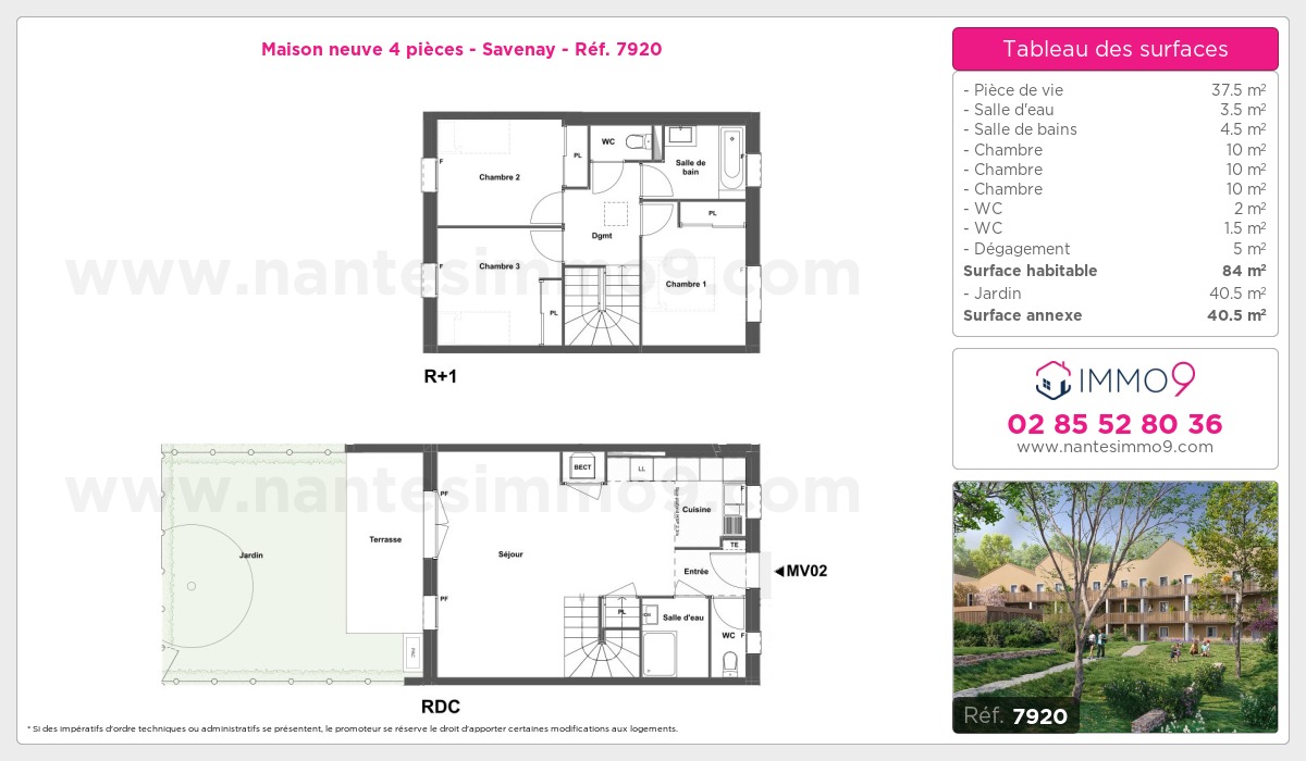 Plan et surfaces, Programme neuf Savenay Référence n° 7920
