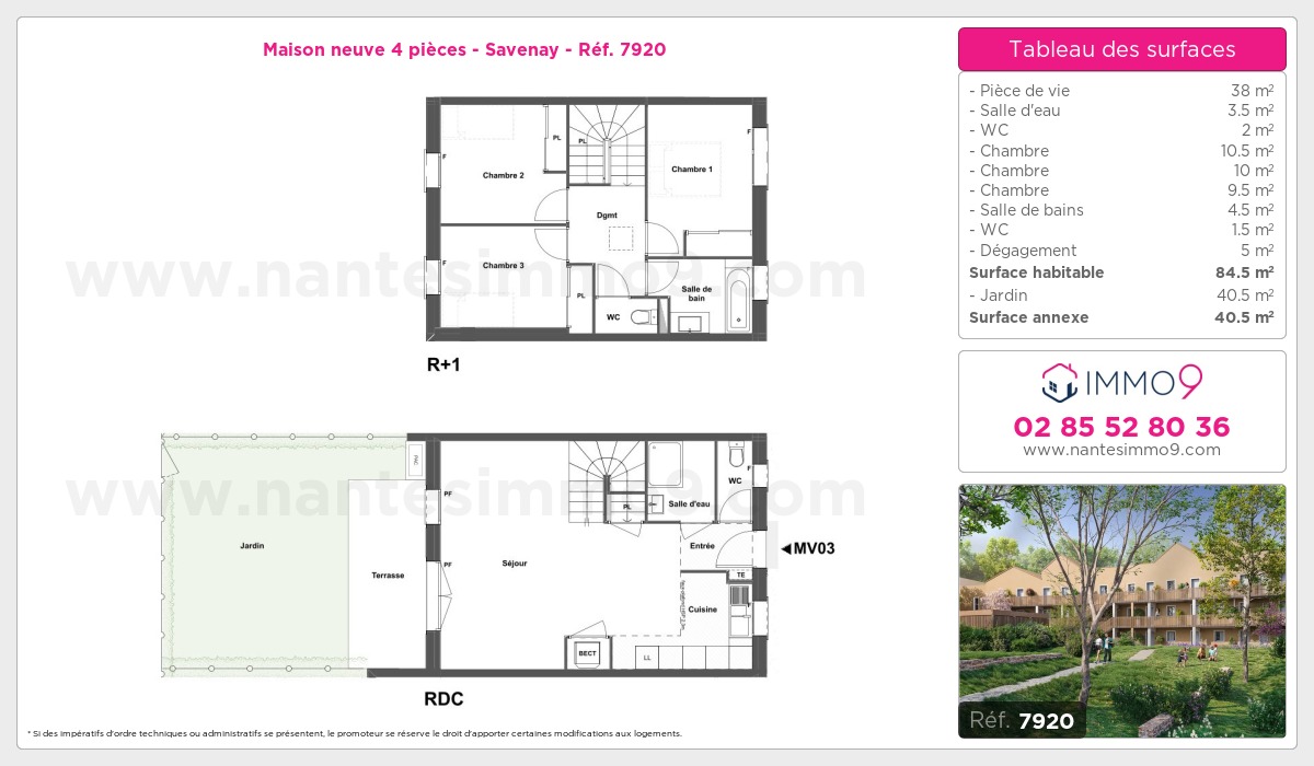 Plan et surfaces, Programme neuf Savenay Référence n° 7920