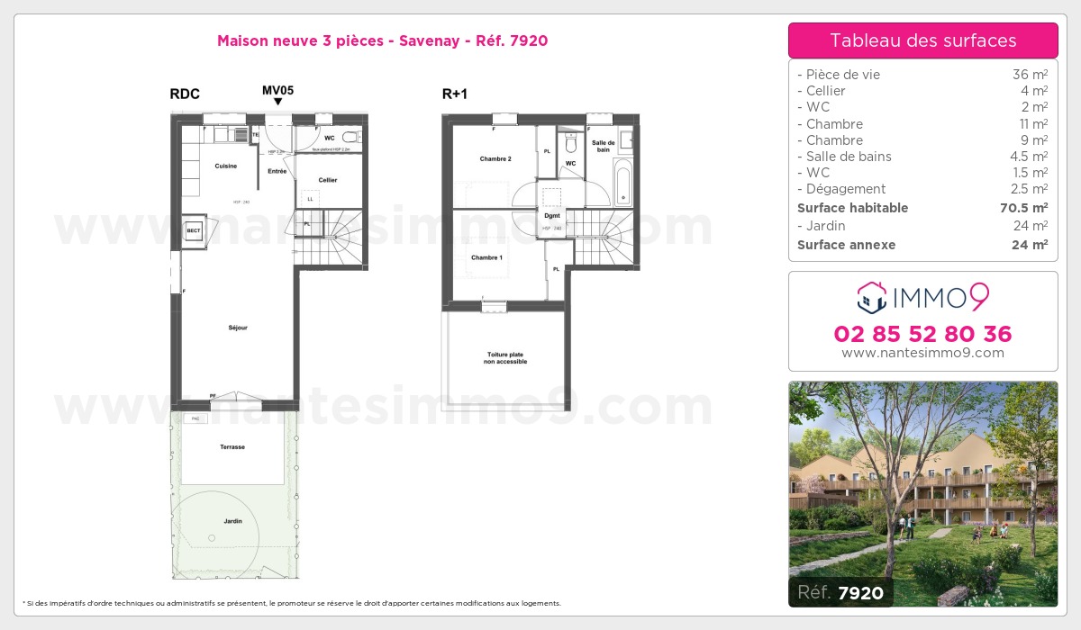 Plan et surfaces, Programme neuf Savenay Référence n° 7920