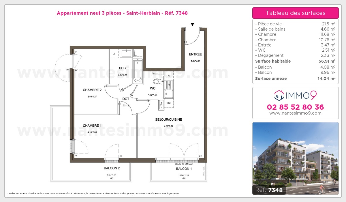 Plan et surfaces, Programme neuf Saint-Herblain Référence n° 7348