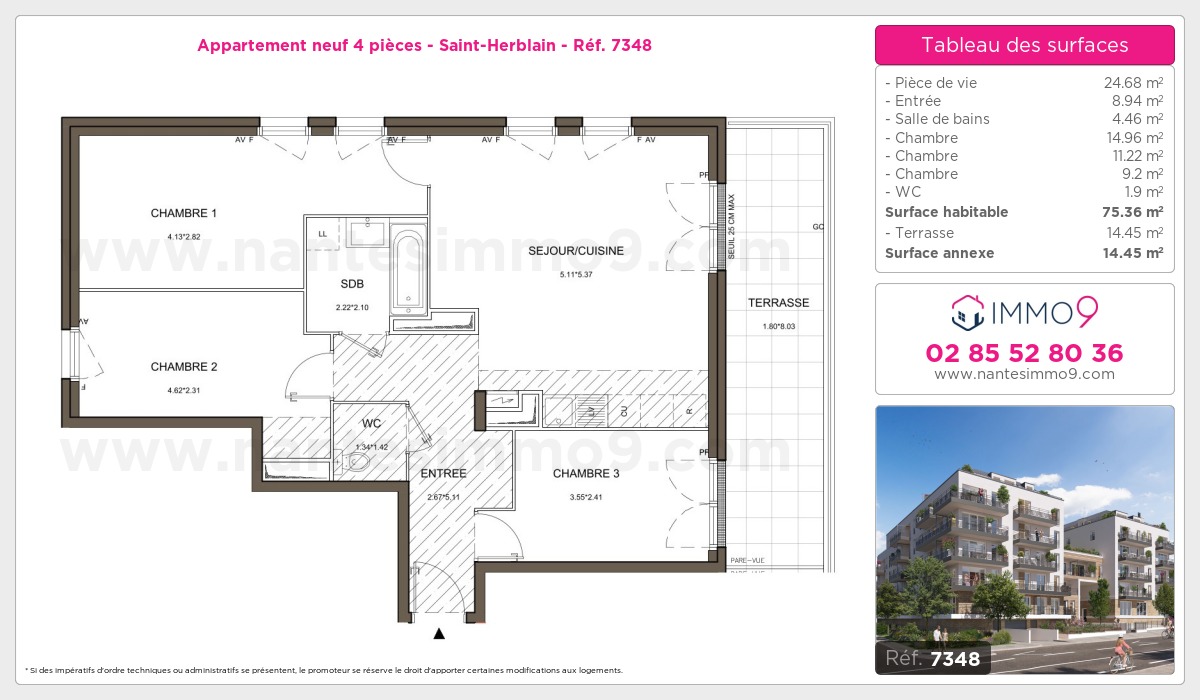 Plan et surfaces, Programme neuf Saint-Herblain Référence n° 7348