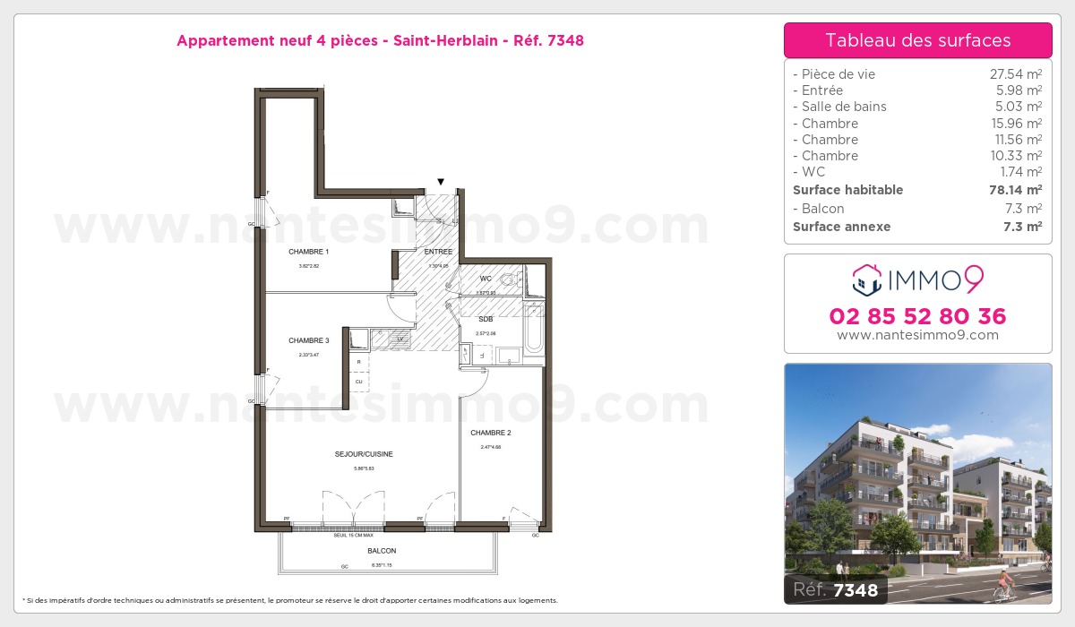 Plan et surfaces, Programme neuf Saint-Herblain Référence n° 7348
