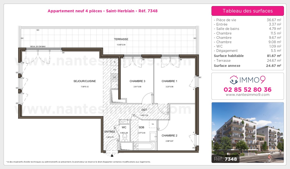 Plan et surfaces, Programme neuf Saint-Herblain Référence n° 7348