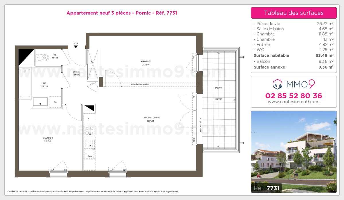 Plan et surfaces, Programme neuf Pornic Référence n° 7731