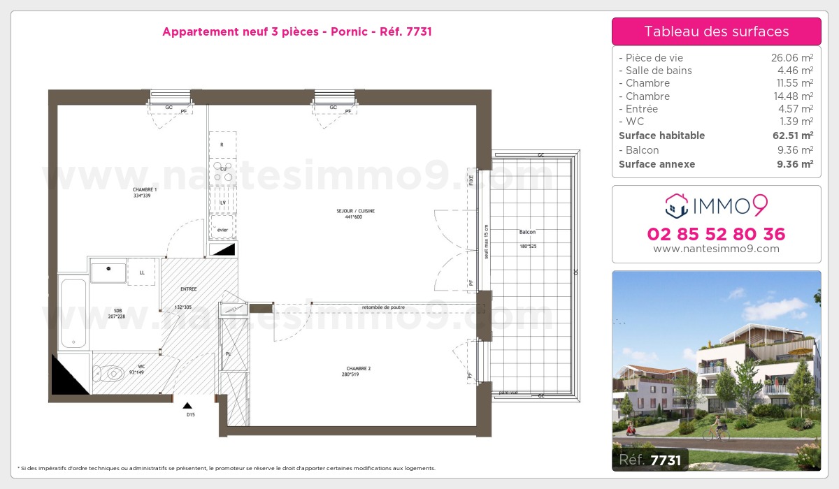 Plan et surfaces, Programme neuf Pornic Référence n° 7731