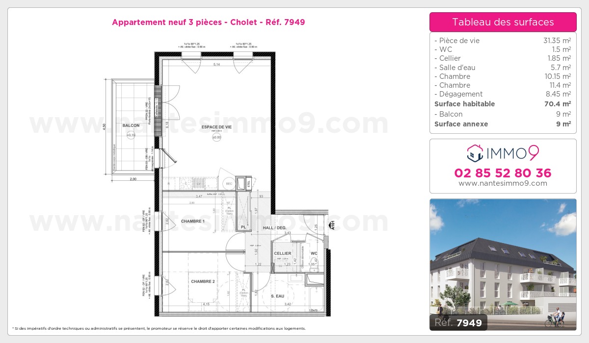 Plan et surfaces, Programme neuf Cholet Référence n° 7949