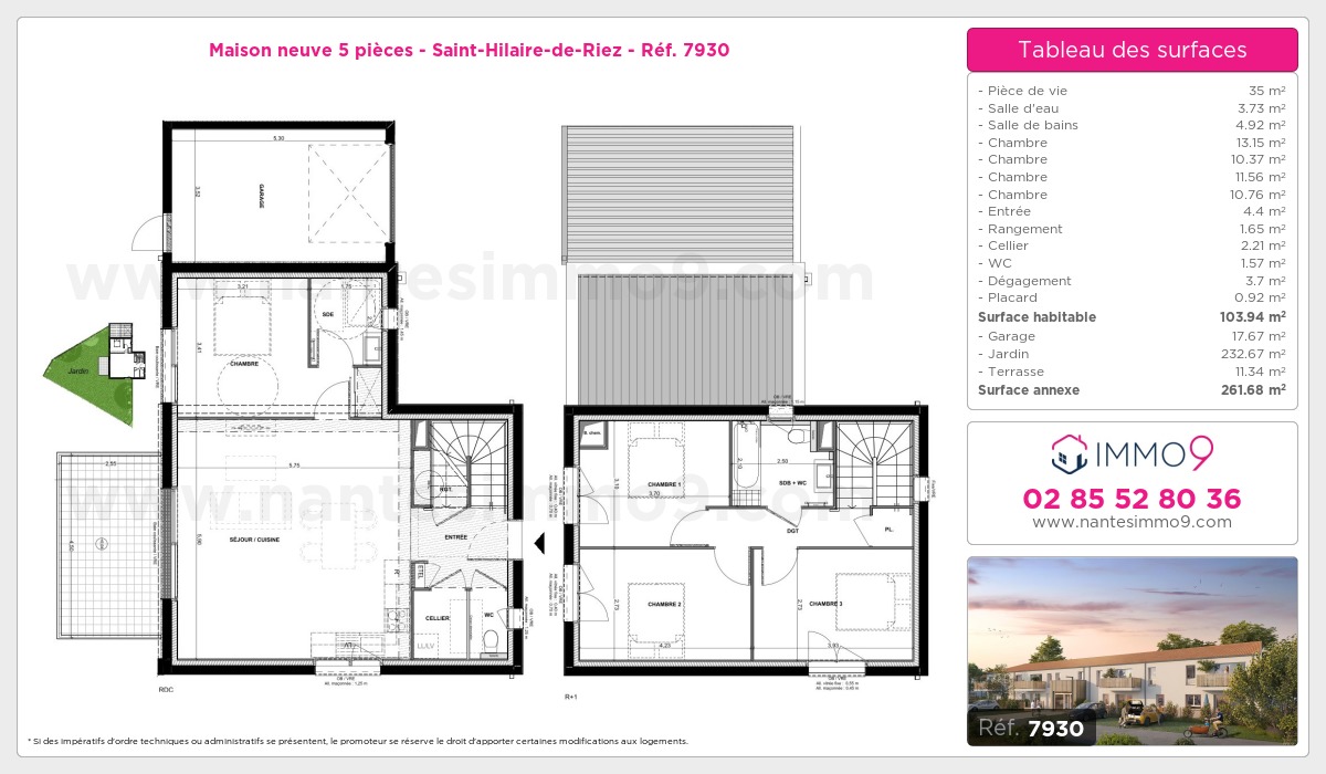 Plan et surfaces, Programme neuf Saint-Hilaire-de-Riez Référence n° 7930