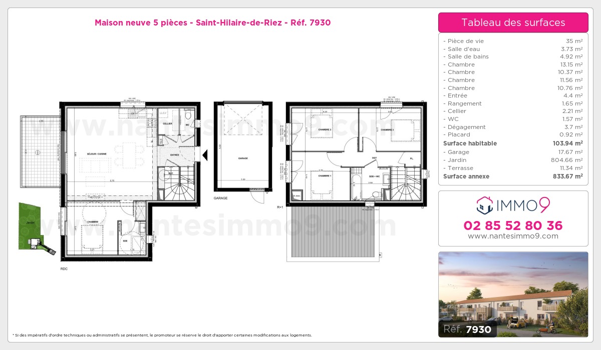 Plan et surfaces, Programme neuf Saint-Hilaire-de-Riez Référence n° 7930