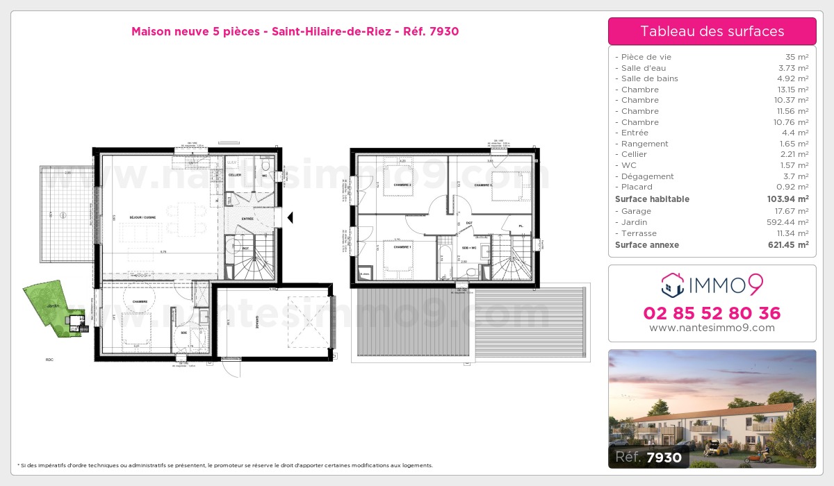 Plan et surfaces, Programme neuf Saint-Hilaire-de-Riez Référence n° 7930