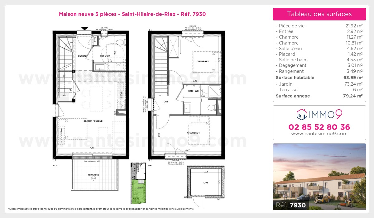 Plan et surfaces, Programme neuf Saint-Hilaire-de-Riez Référence n° 7930