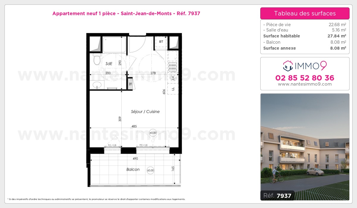 Plan et surfaces, Programme neuf Saint-Jean-de-Monts Référence n° 7937