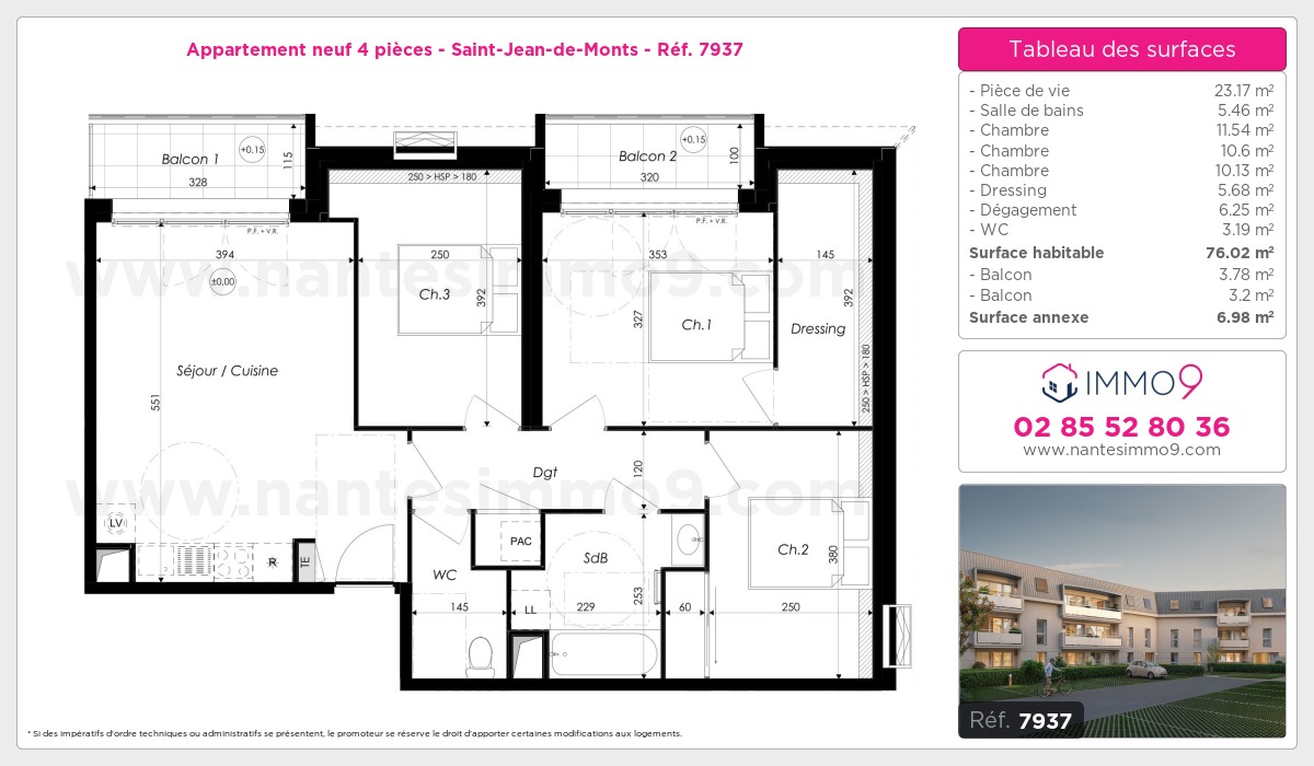 Plan et surfaces, Programme neuf Saint-Jean-de-Monts Référence n° 7937