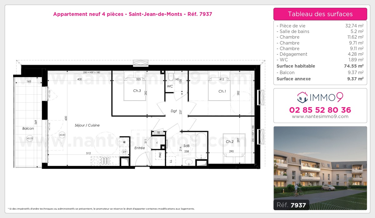 Plan et surfaces, Programme neuf Saint-Jean-de-Monts Référence n° 7937