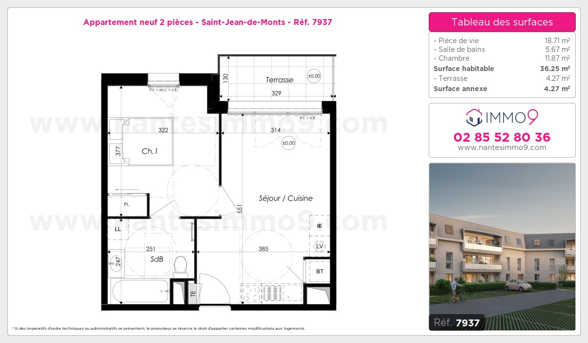 Plan et surfaces, Programme neuf Saint-Jean-de-Monts Référence n° 7937