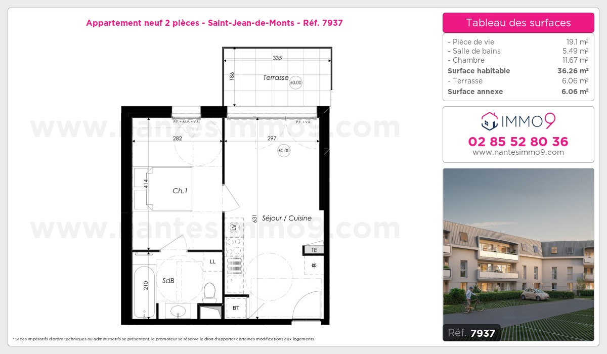 Plan et surfaces, Programme neuf Saint-Jean-de-Monts Référence n° 7937