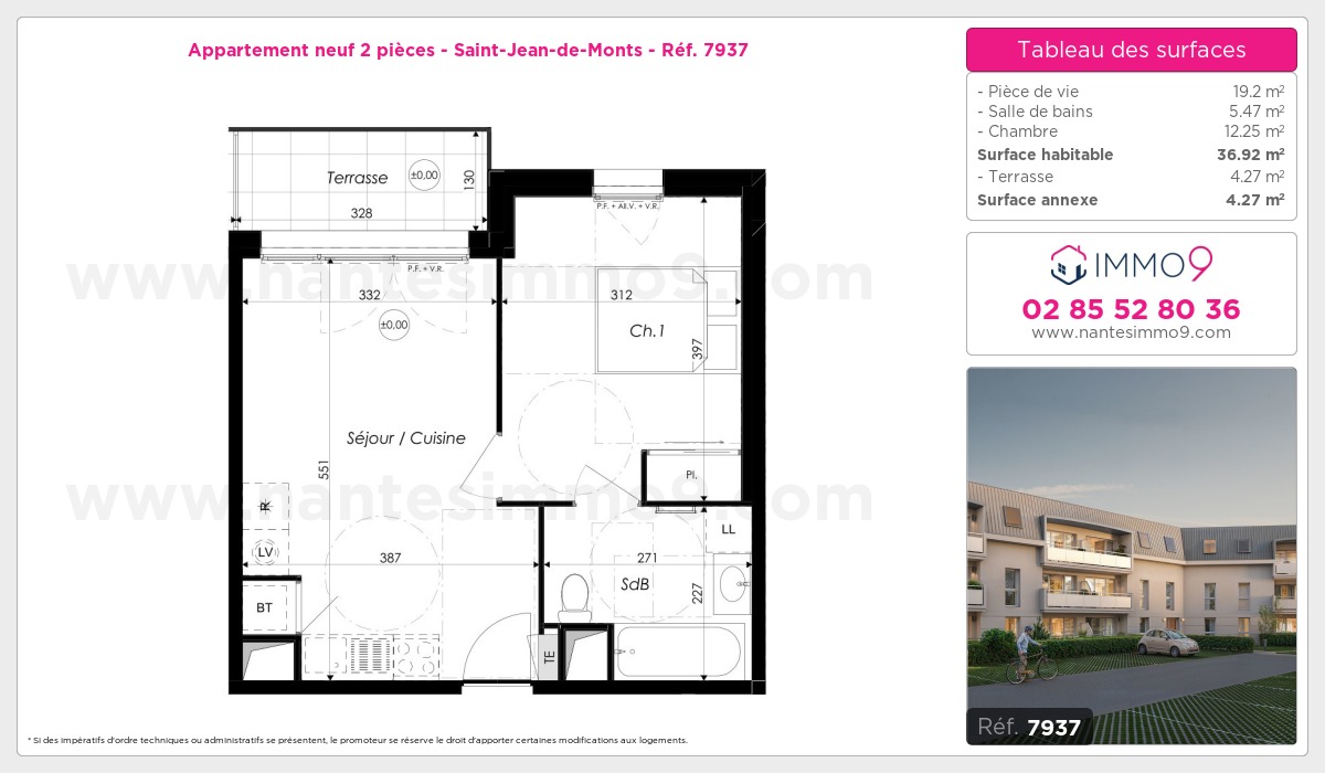 Plan et surfaces, Programme neuf Saint-Jean-de-Monts Référence n° 7937