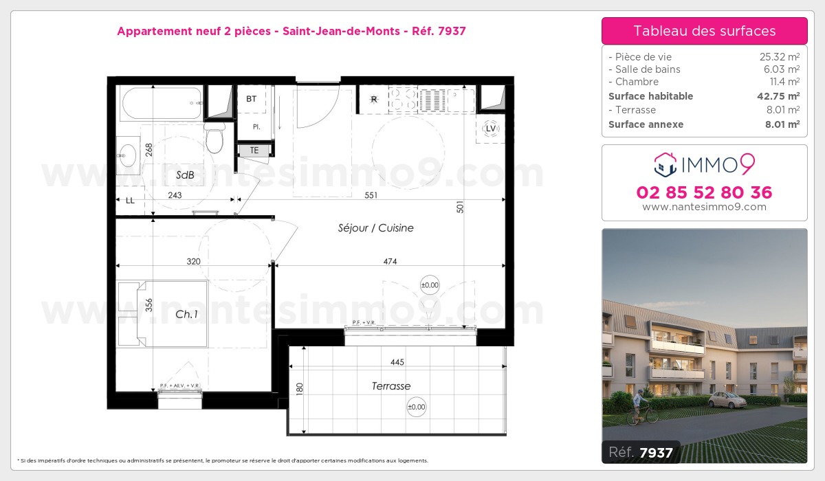 Plan et surfaces, Programme neuf Saint-Jean-de-Monts Référence n° 7937