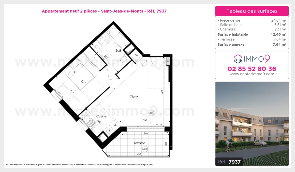 Plan et surfaces, Programme neuf Saint-Jean-de-Monts Référence n° 7937