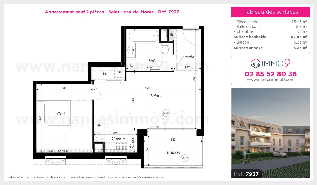 Plan et surfaces, Programme neuf Saint-Jean-de-Monts Référence n° 7937
