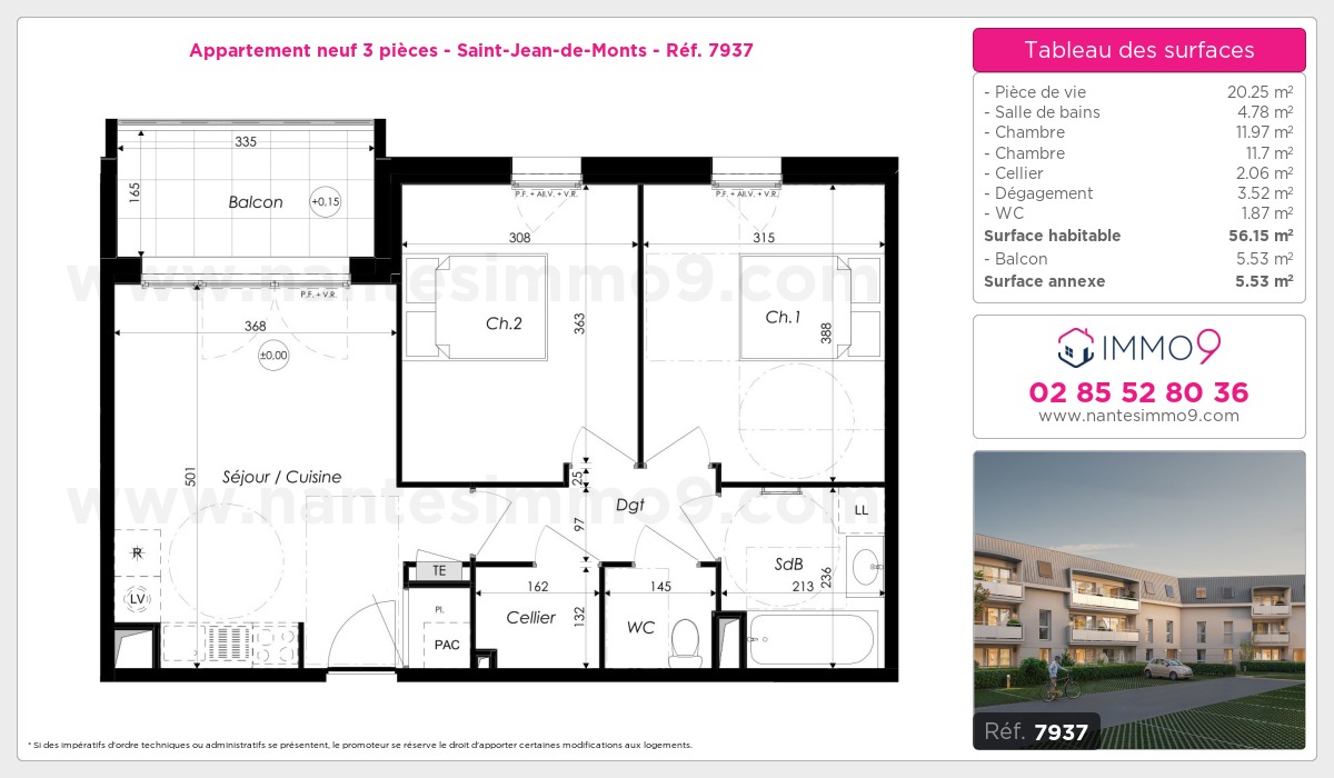 Plan et surfaces, Programme neuf Saint-Jean-de-Monts Référence n° 7937