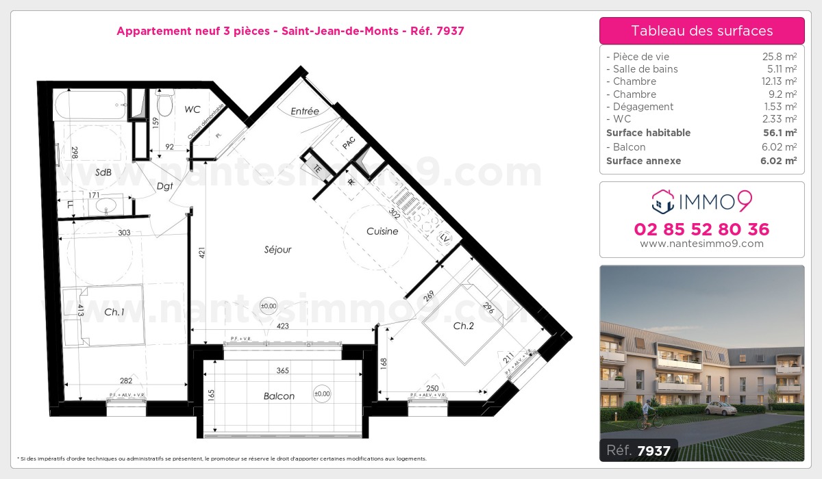 Plan et surfaces, Programme neuf Saint-Jean-de-Monts Référence n° 7937