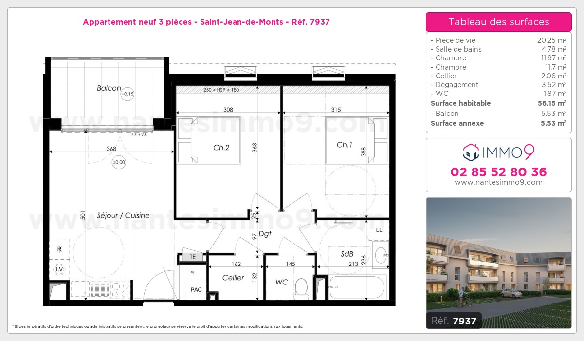 Plan et surfaces, Programme neuf Saint-Jean-de-Monts Référence n° 7937