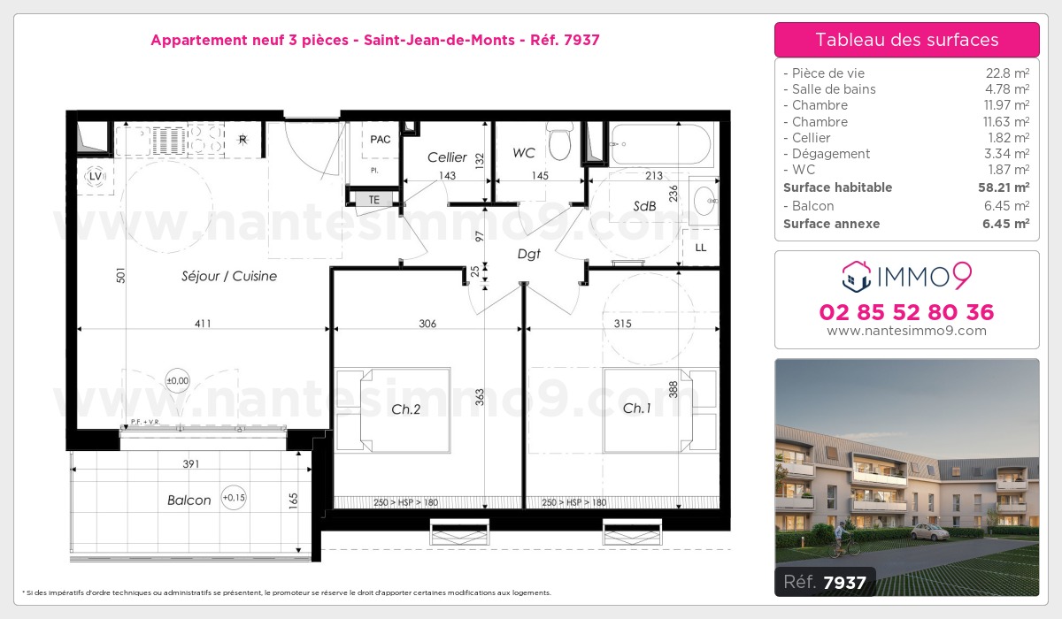 Plan et surfaces, Programme neuf Saint-Jean-de-Monts Référence n° 7937