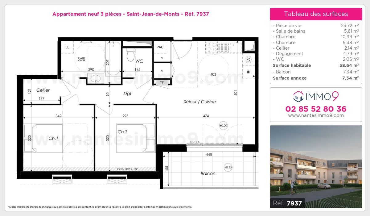 Plan et surfaces, Programme neuf Saint-Jean-de-Monts Référence n° 7937
