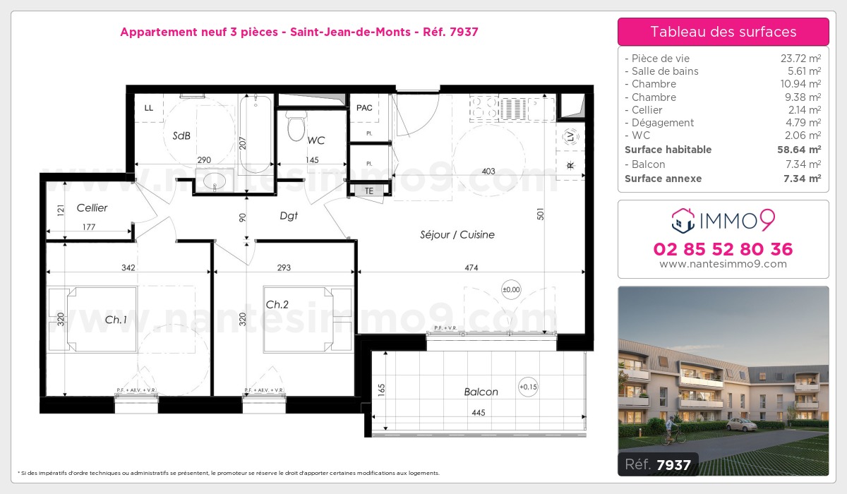 Plan et surfaces, Programme neuf Saint-Jean-de-Monts Référence n° 7937