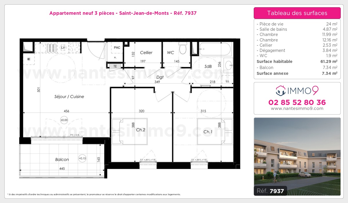 Plan et surfaces, Programme neuf Saint-Jean-de-Monts Référence n° 7937