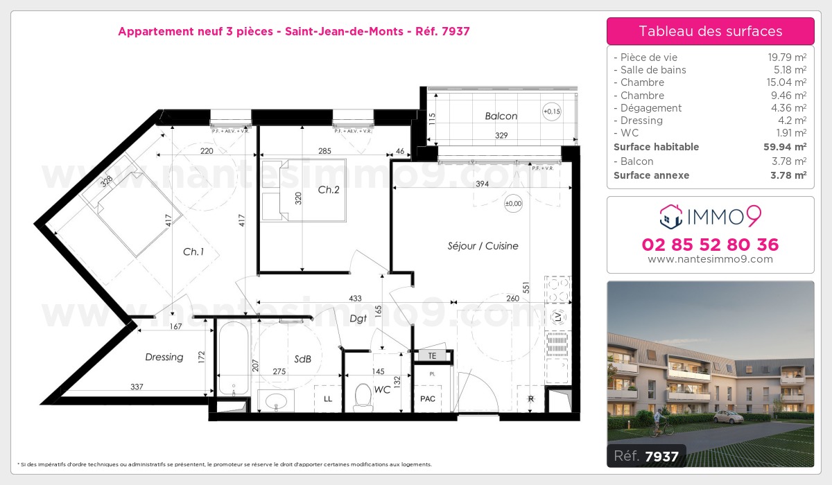 Plan et surfaces, Programme neuf Saint-Jean-de-Monts Référence n° 7937