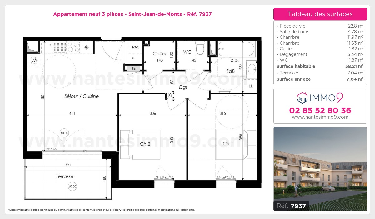 Plan et surfaces, Programme neuf Saint-Jean-de-Monts Référence n° 7937