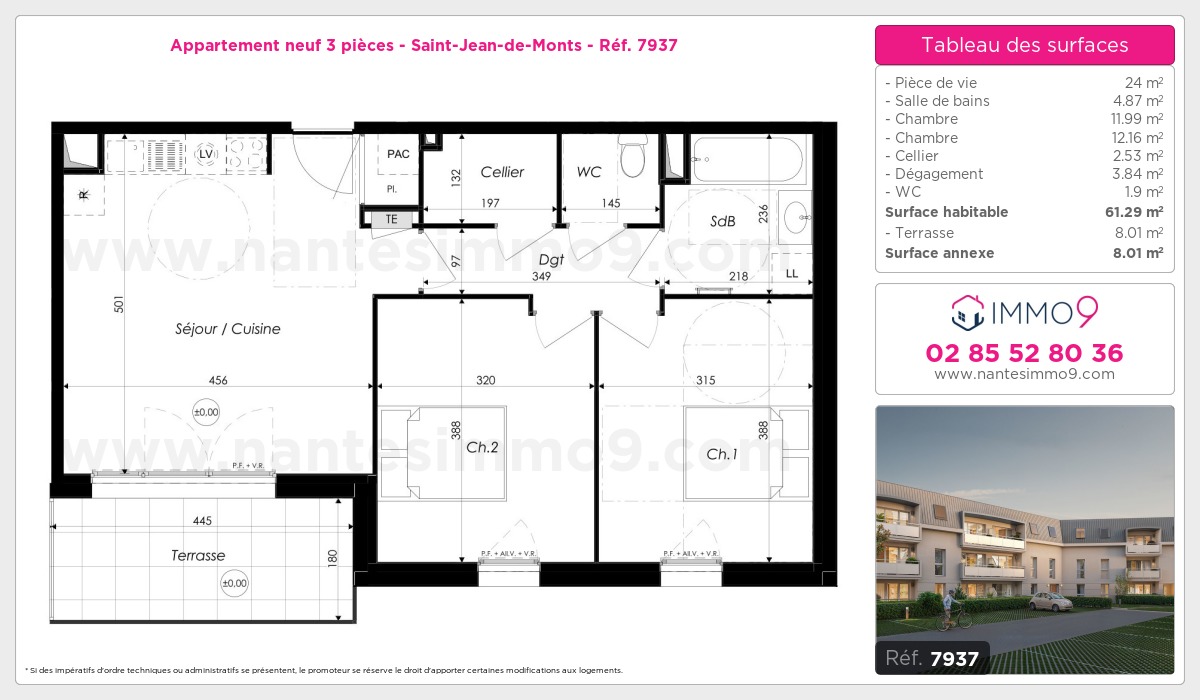 Plan et surfaces, Programme neuf Saint-Jean-de-Monts Référence n° 7937