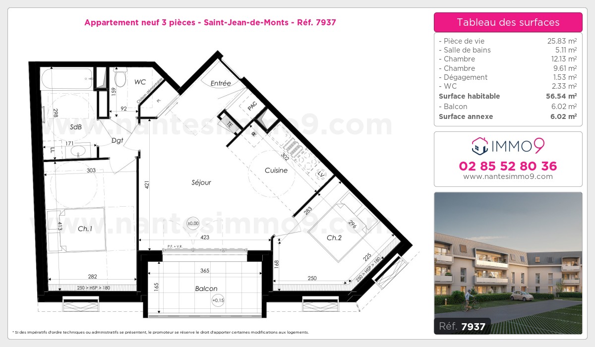 Plan et surfaces, Programme neuf Saint-Jean-de-Monts Référence n° 7937