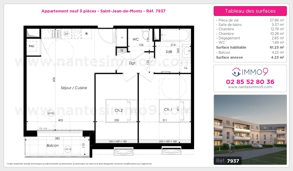 Plan et surfaces, Programme neuf Saint-Jean-de-Monts Référence n° 7937