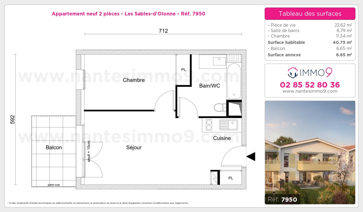 Plan et surfaces, Programme neuf Sables-d'Olonne Référence n° 7950