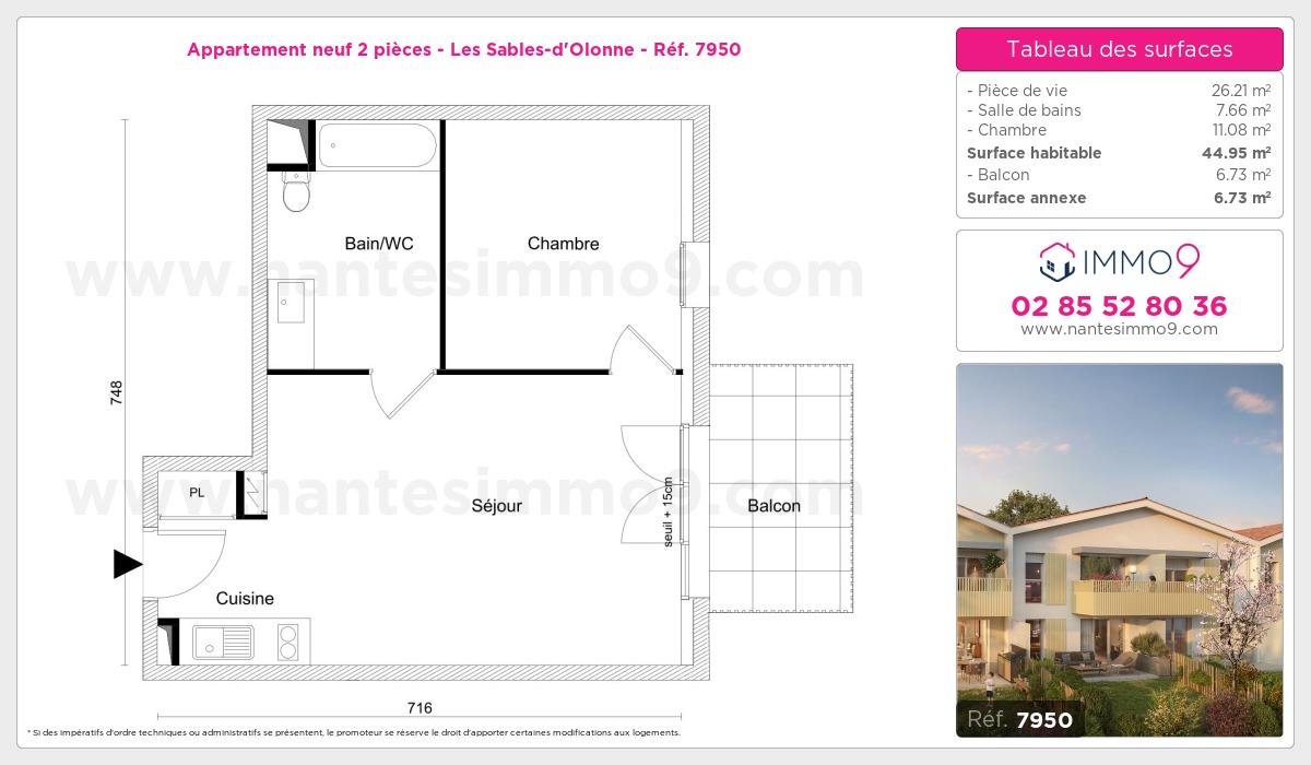Plan et surfaces, Programme neuf Sables-d'Olonne Référence n° 7950