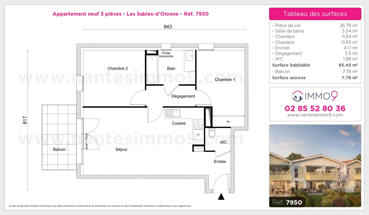 Plan et surfaces, Programme neuf Sables-d'Olonne Référence n° 7950
