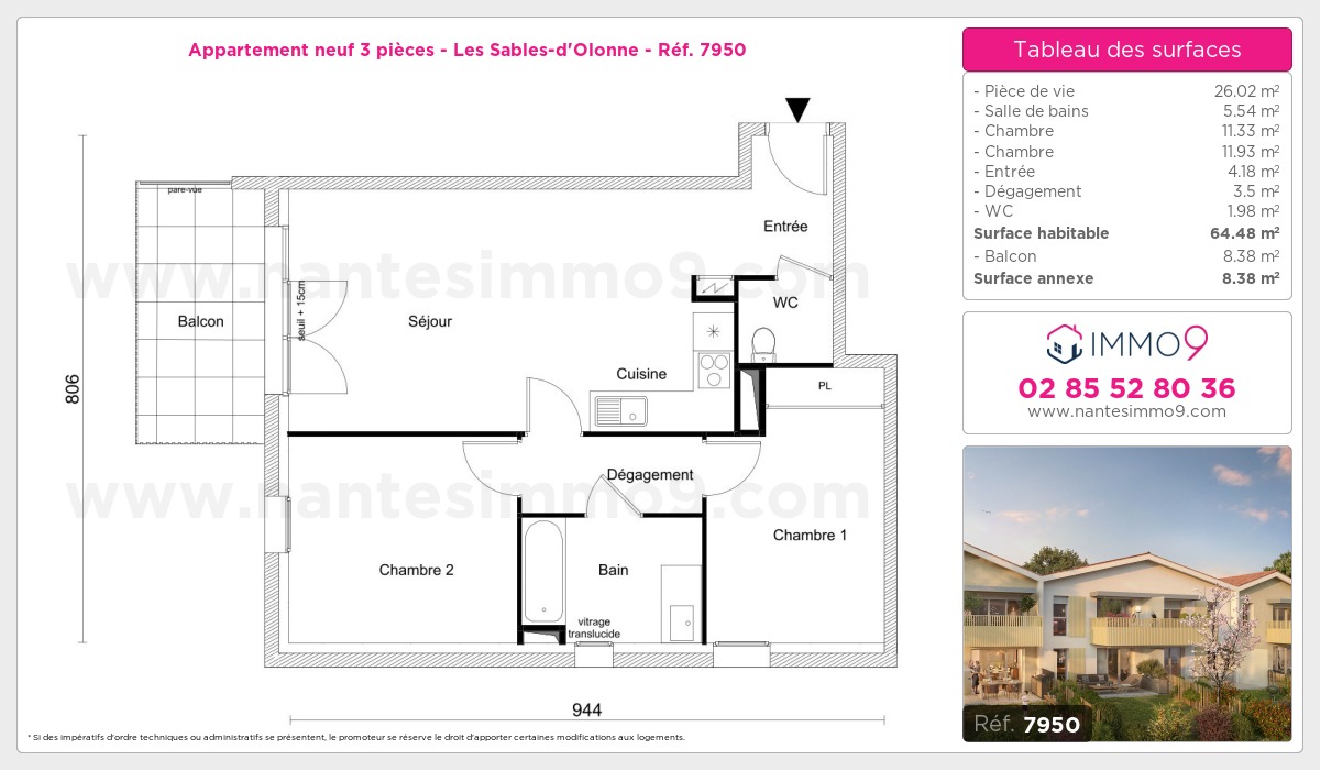 Plan et surfaces, Programme neuf Sables-d'Olonne Référence n° 7950