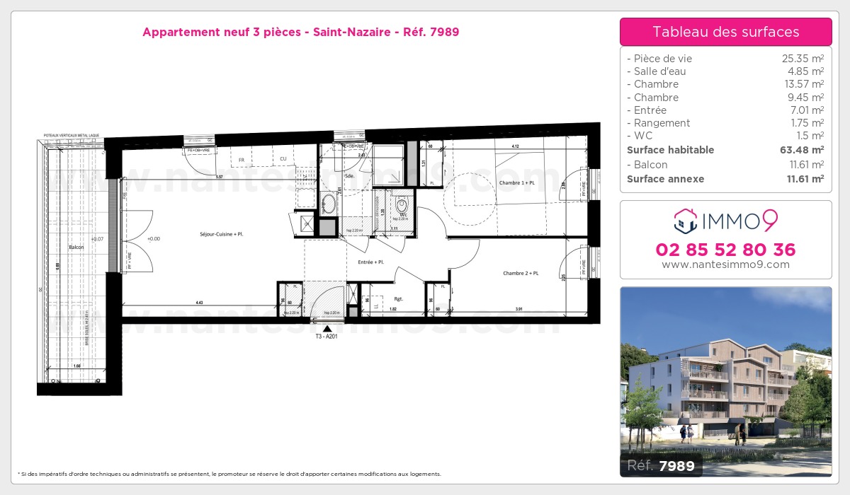 Plan et surfaces, Programme neuf Saint-Nazaire Référence n° 7989