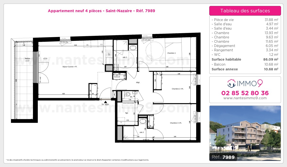 Plan et surfaces, Programme neuf Saint-Nazaire Référence n° 7989