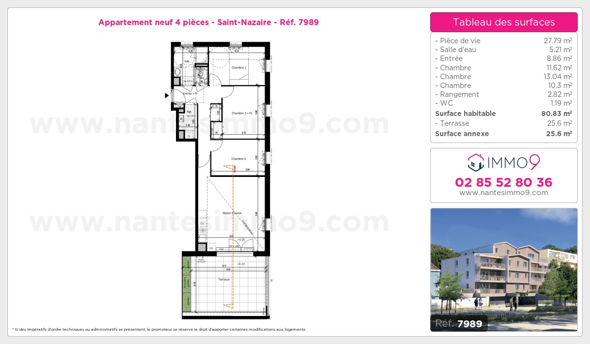 Plan et surfaces, Programme neuf Saint-Nazaire Référence n° 7989