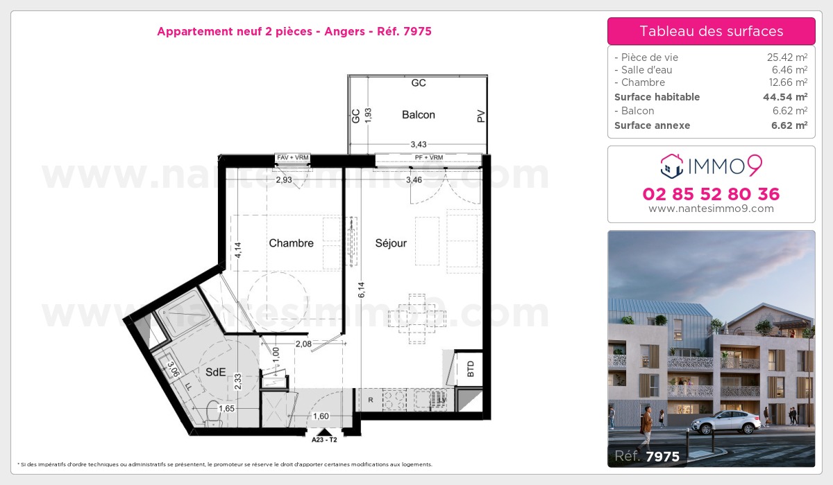 Plan et surfaces, Programme neuf Angers Référence n° 7975
