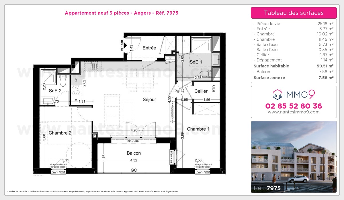 Plan et surfaces, Programme neuf Angers Référence n° 7975