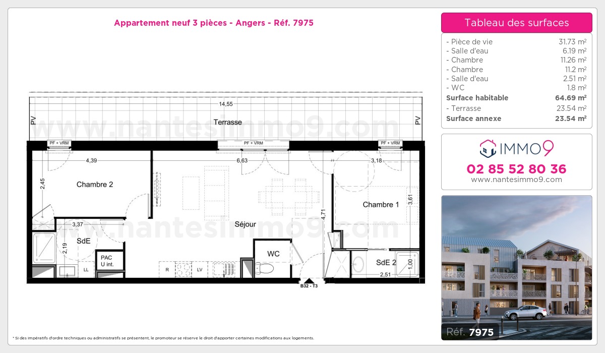 Plan et surfaces, Programme neuf Angers Référence n° 7975