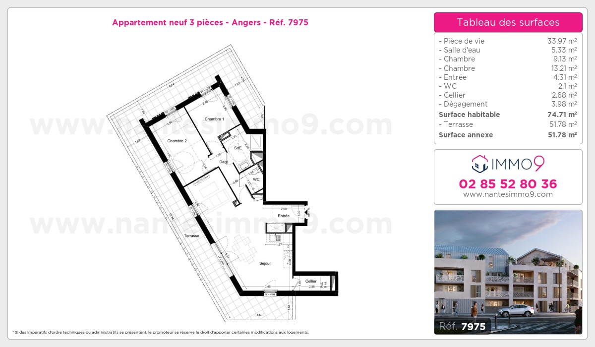 Plan et surfaces, Programme neuf Angers Référence n° 7975
