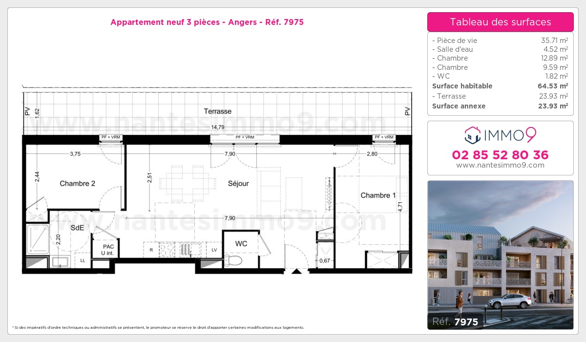 Plan et surfaces, Programme neuf Angers Référence n° 7975