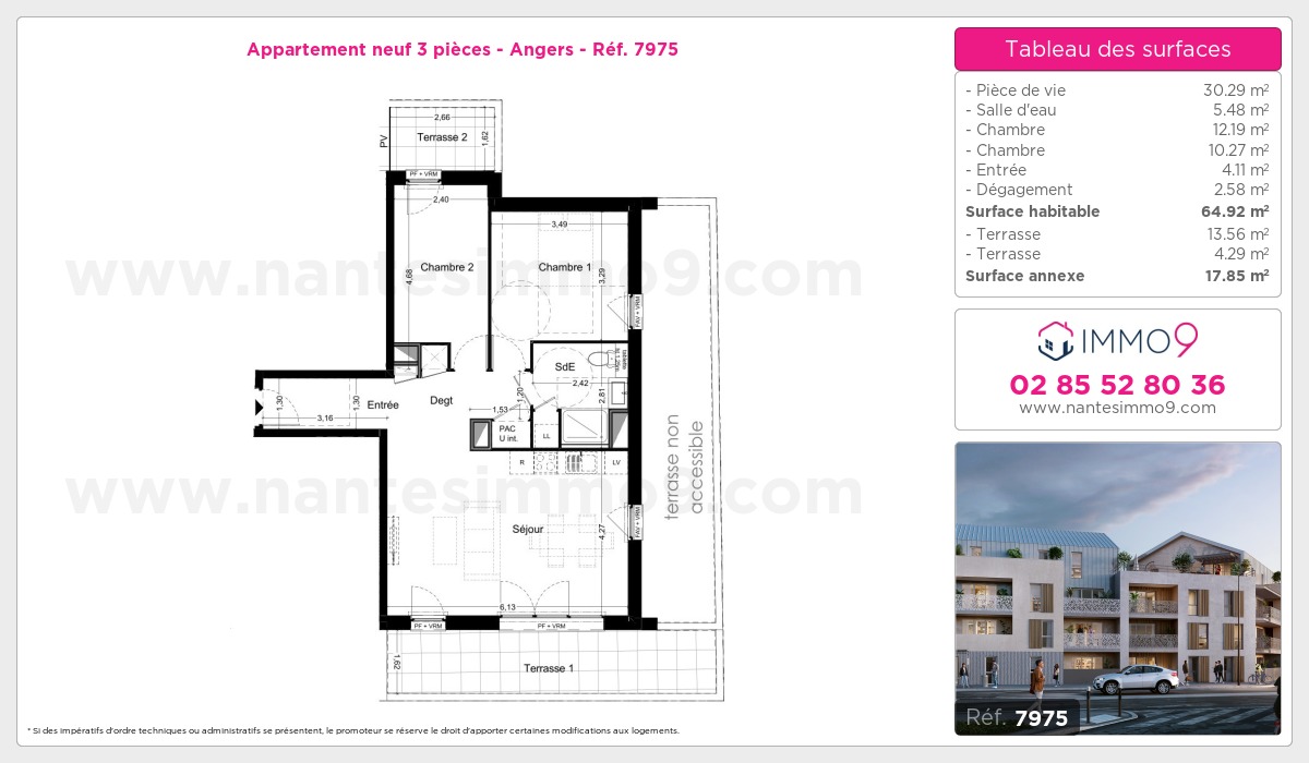 Plan et surfaces, Programme neuf Angers Référence n° 7975